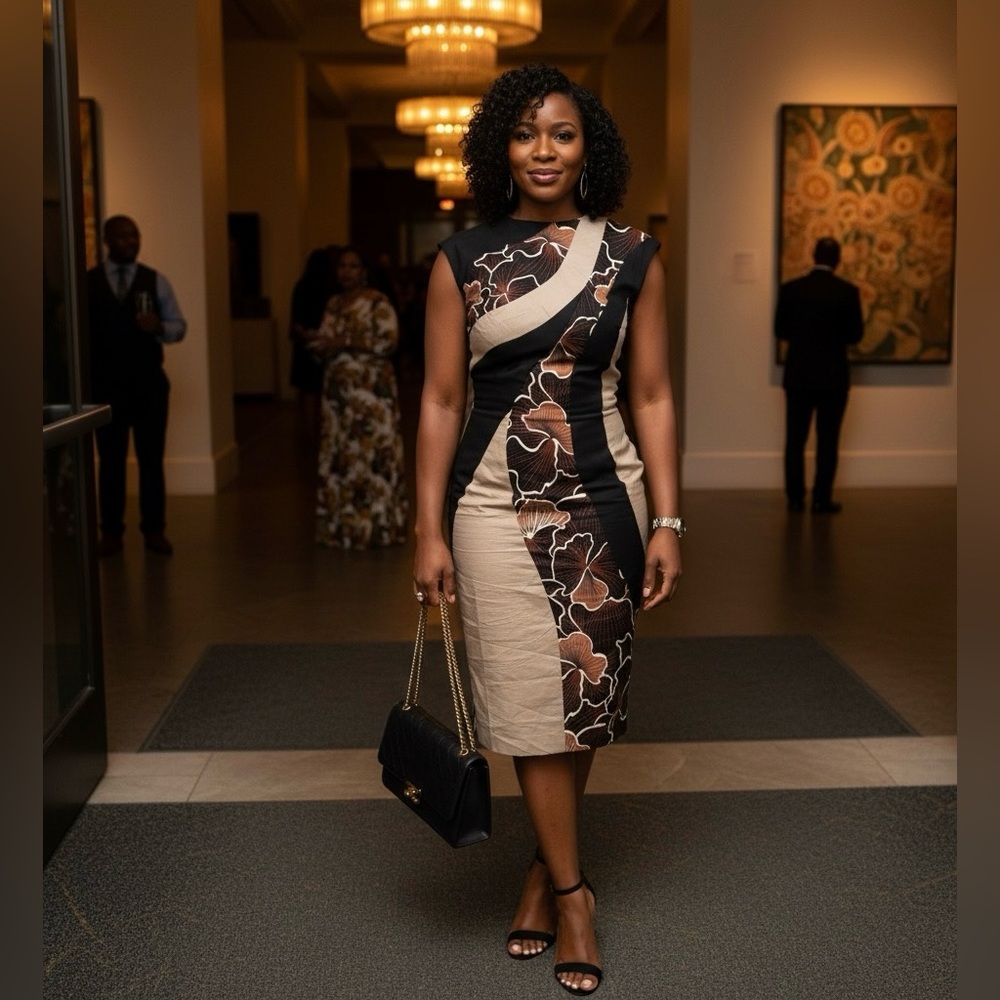 Chic Asymmetrical Floral Dress in Black and Brown